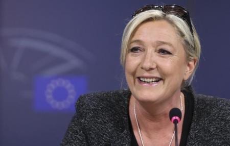 Le Pen, France’s National Front political party head, addresses a news conference at the EU Parliament in Brussels