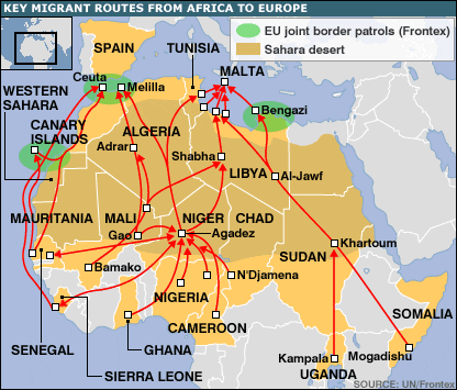 Africa Routes To Europe Map
