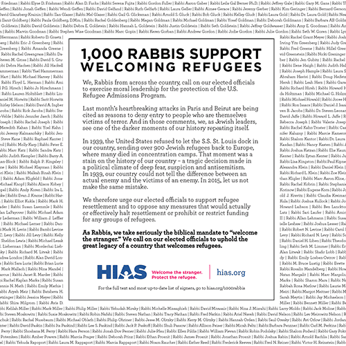 HIAS - 1,000+ Rabbis Sign Letter In Support of Welcoming Refugees