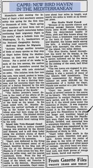 "New Bird Haven in the Mediterranean," Berkeley Daily Gazette, 1. dubna 1933