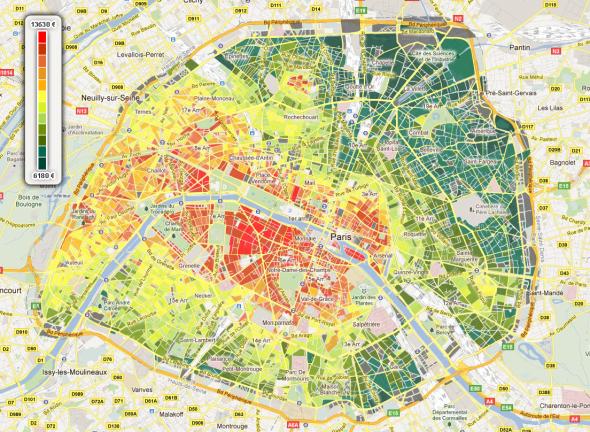 Cenová mapa nemovitostí, Paříž 2018