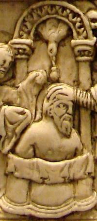 Svatá ampule - Svatý Remigius křtí Chlodvíka (detail)