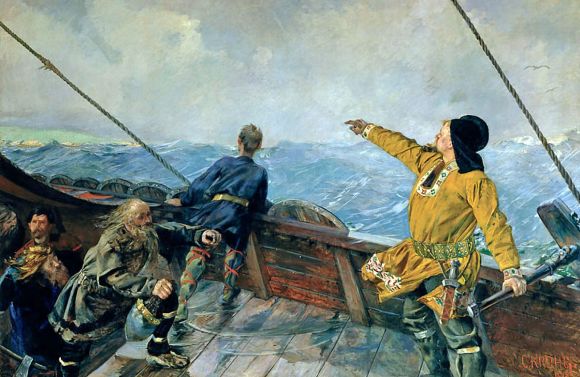 „Leif Eriksson objevuje Ameriku“, Christian Krohg (1893)