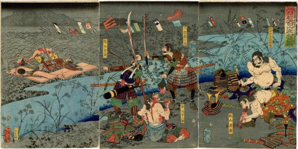 Tsukioka Jošitoši - Smrt v bitvě sebevraždou (1865)