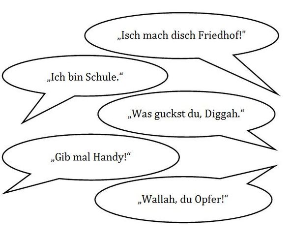 Načež následuje logocida: tzv. Kiezdeutsch, kterou se dorozumívají imigranská a míšenecká mládež  – nikoli náhodou má němčina rovněž nejvyšší index jazykové podbízivosti v Evropě (přejímání cizích slov).